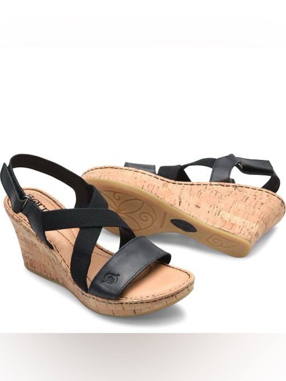 Born Womens Hyuro Cork Wedge Sandal Platform Open Toe Slingback black Size 11M